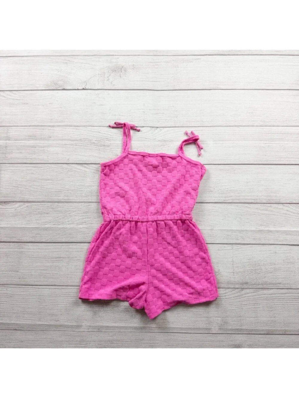 Bmagical By Btween Pink Tie Strap Sleeveless Girls Romper Textured Design 6 - Picture 4 of 4